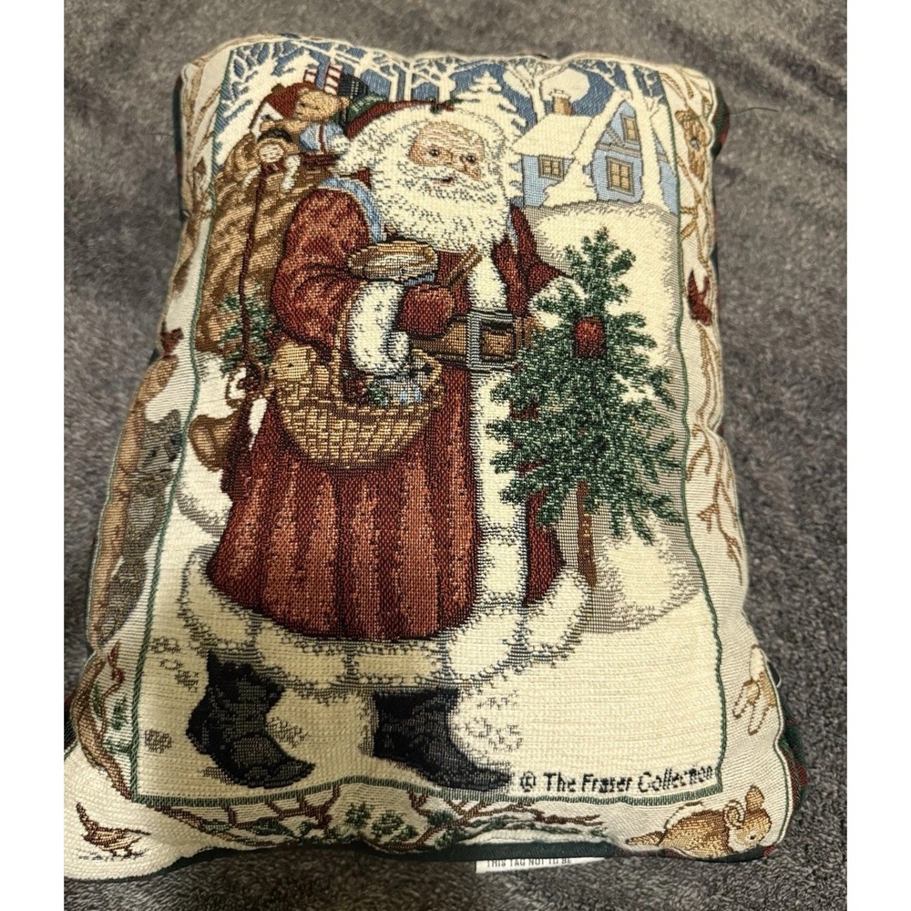 Vtg Tapestry Pillow Santa Claus & Toys‎ Christmas Fraser Collection 12 X 14